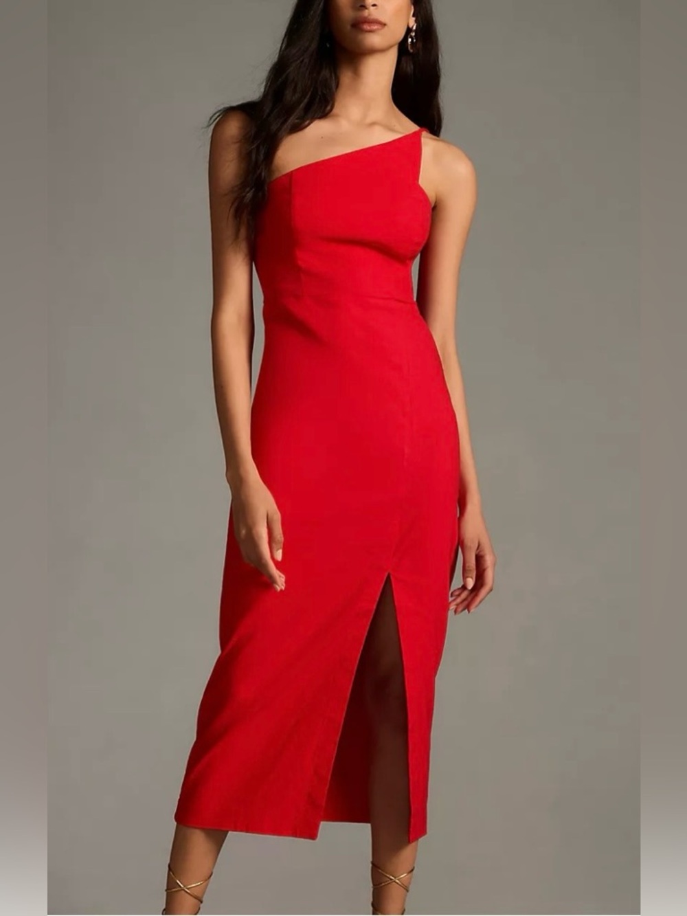 Anthropologie One-Shoulder Slim Red Midi Dress Size S